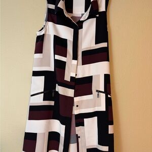 Alfani Womens Shirt-Dress Geometric Print Sz 10 sleeveless button front pockets